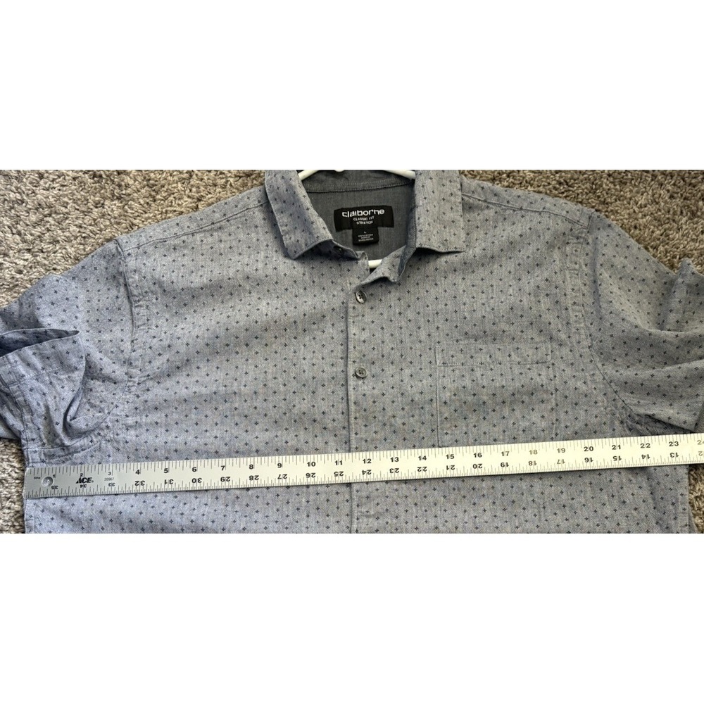 Liz Claiborne Men L Gray Print Short Sleeve Shirt Button Up Classic Fit Stretch - Picture 5 of 10